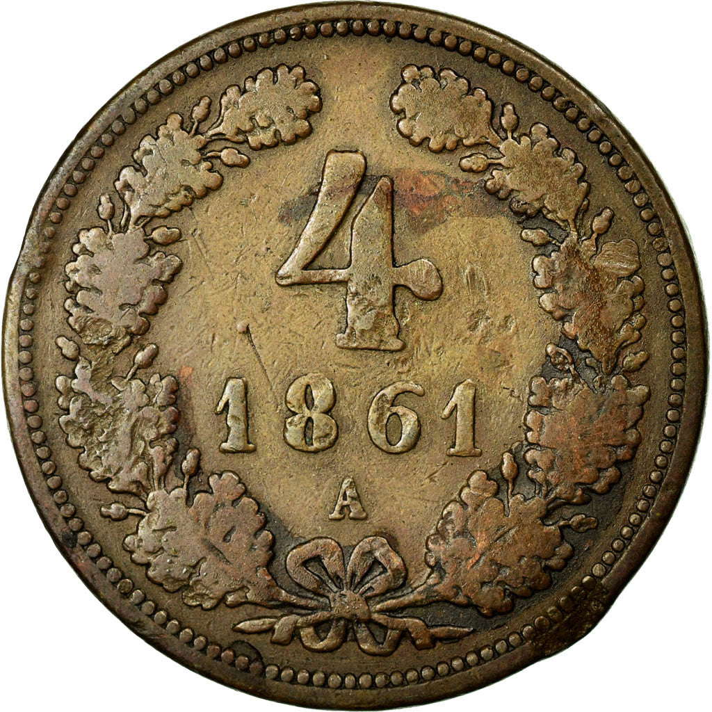 Coin, Austria, Franz Joseph I, 4 Kreuzer, 1861, VF(30-35), Copper, KM:2194