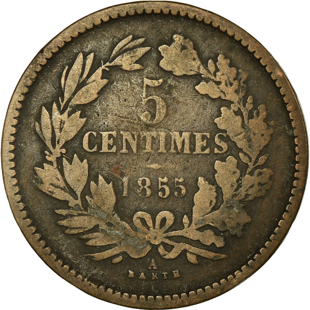 Coin, Luxembourg, William III, 5 Centimes, 1855, Paris, VF(20-25), Bronze