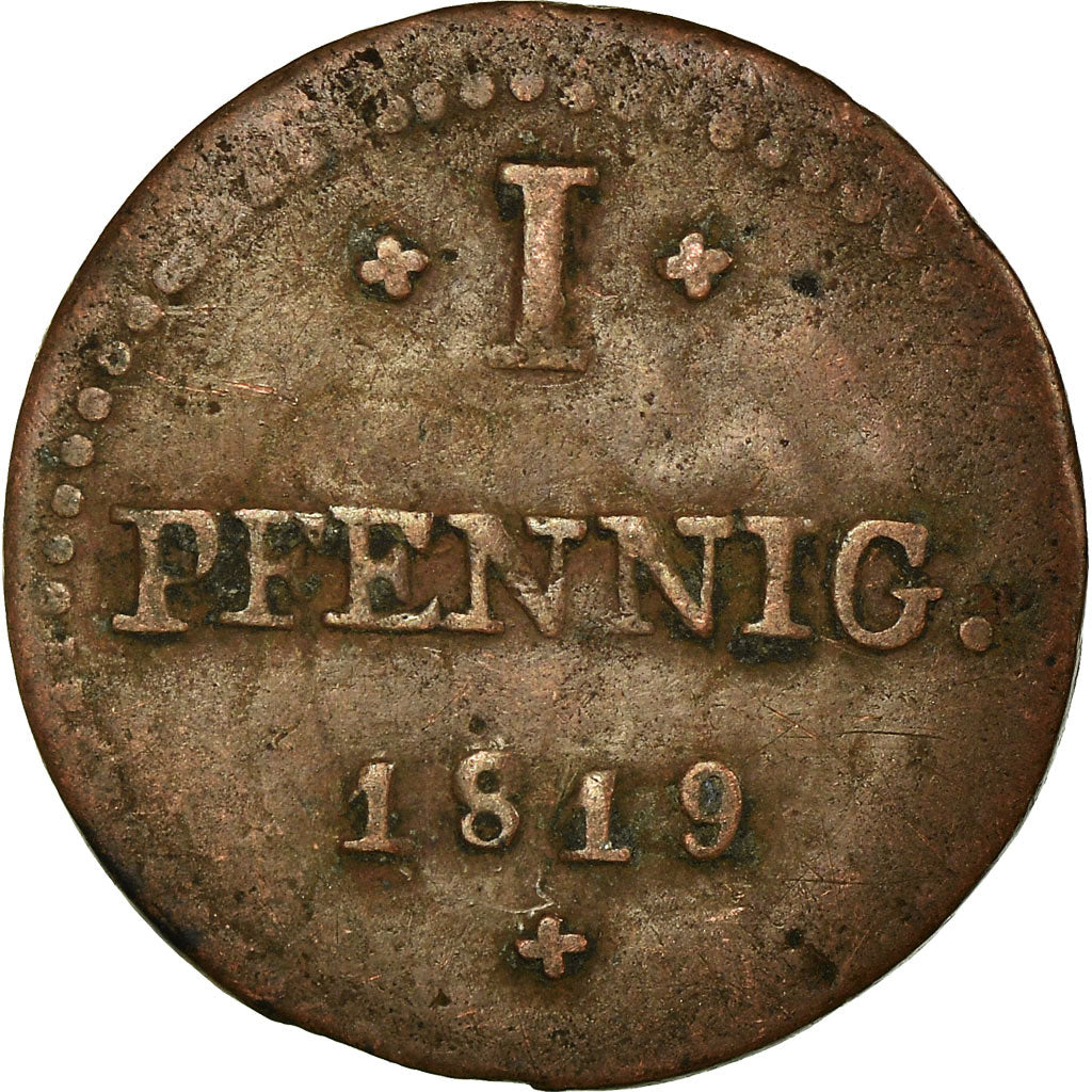 Moneda, Estados alemanes, HESSE-DARMSTADT, Ludwig X, Pfennig, 1816, BC+, Cobre