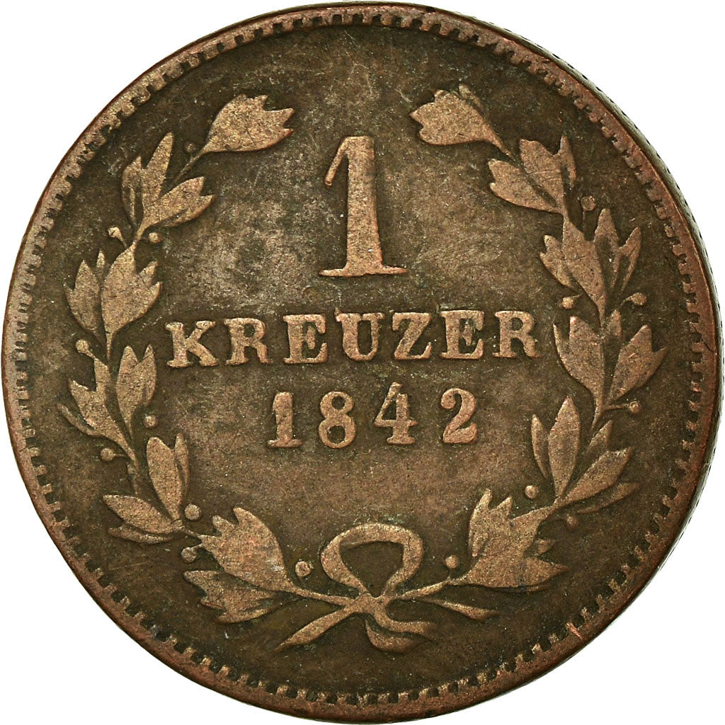 Coin, German States, BADEN, Leopold I, Kreuzer, 1842, VF(30-35), Copper, KM:203
