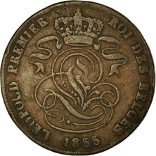 Moneda, Bélgica, Leopold I, 2 Centimes, 1855, BC+, Cobre, KM:4.2