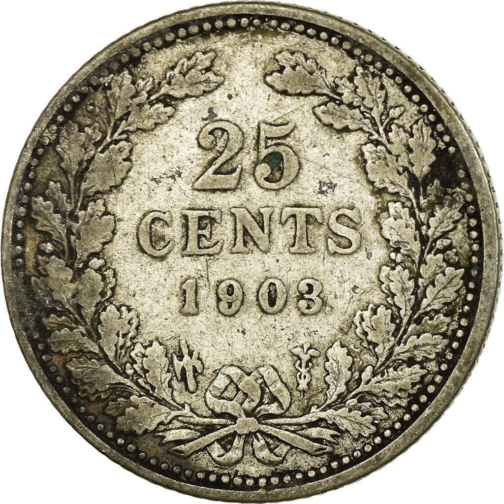 Coin, Netherlands, Wilhelmina I, 25 Cents, 1903, VF(20-25), Silver, KM:120.2