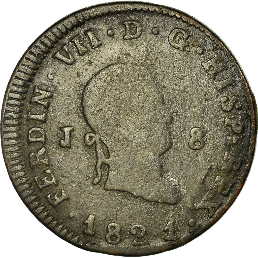 Münze, Spanien, Ferdinand VII, 8 Maravedis, 1821, Jubia, S, Kupfer, KM:491