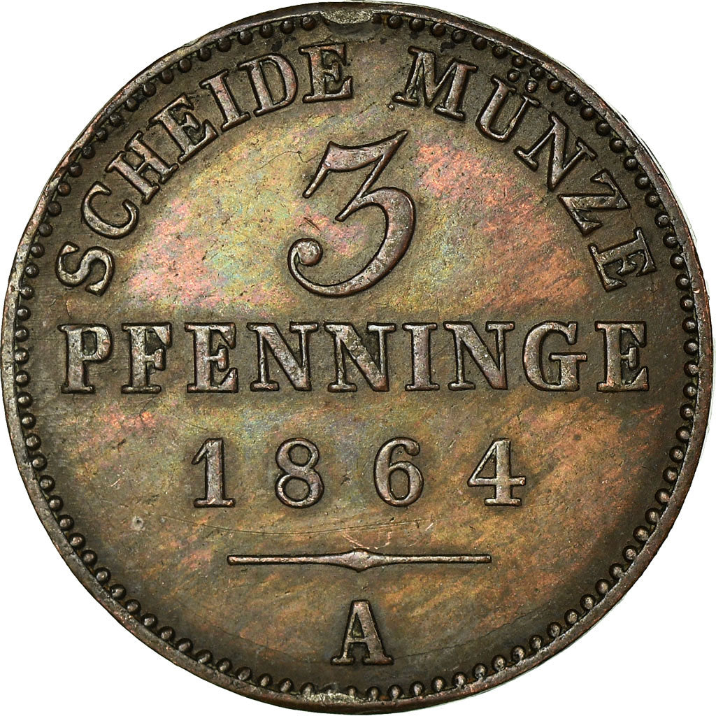 Monnaie, Etats allemands, PRUSSIA, Wilhelm I, 3 Pfennig, 1864, Berlin, TB+