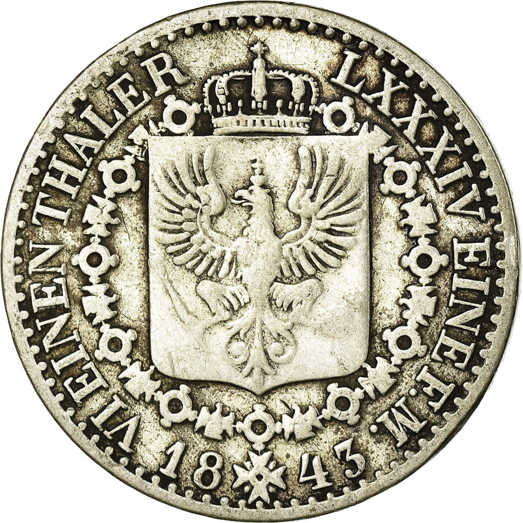Monnaie, Etats allemands, PRUSSIA, Friedrich Wilhelm IV, 1/6 Thaler, 1843