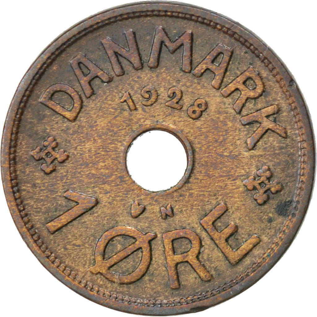 DENMARK, Ore, 1928, Copenhagen, KM #826.2, EF(40-45), Bronze, 1.89