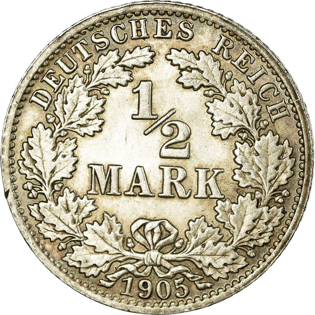 Coin, GERMANY - EMPIRE, 1/2 Mark, 1905, Berlin, AU(50-53), Silver, KM:17