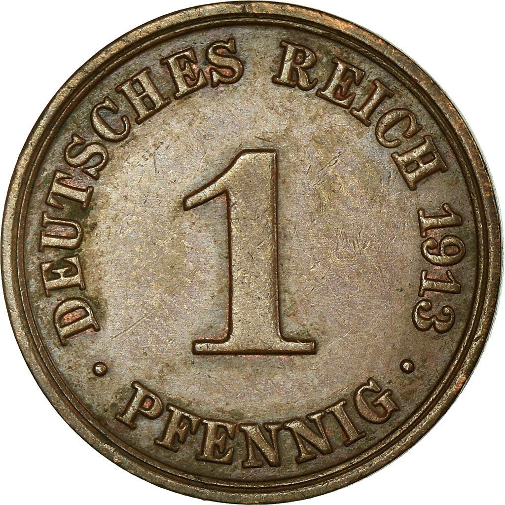 Coin, GERMANY - EMPIRE, Wilhelm II, Pfennig, 1913, EF(40-45), Copper, KM:10
