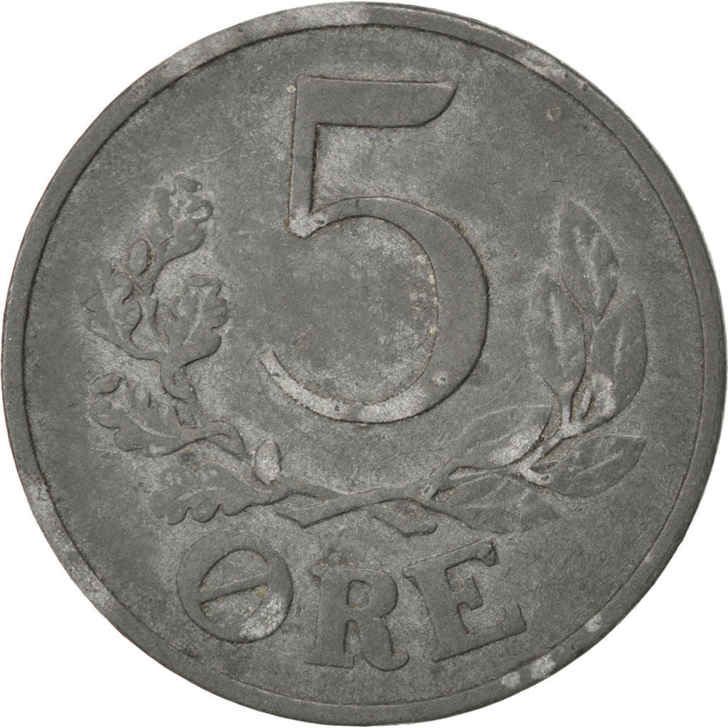 DENMARK, 5 Ore, 1942, Copenhagen, KM #834a, EF(40-45), Zinc, 6.29