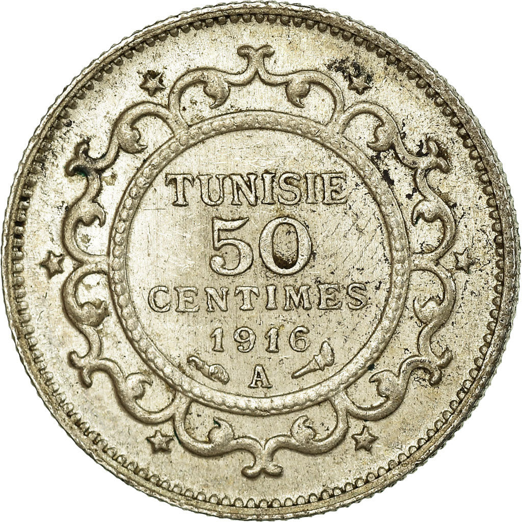 Coin, Tunisia, Muhammad al-Nasir Bey, 50 Centimes, 1916/AH1335, Paris