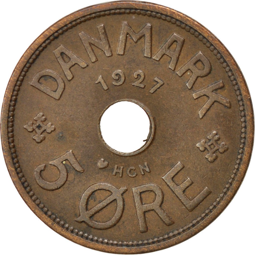 Danimarca, Christian X, 5 Öre, 1927, BB+, Bronzo, KM:828.1