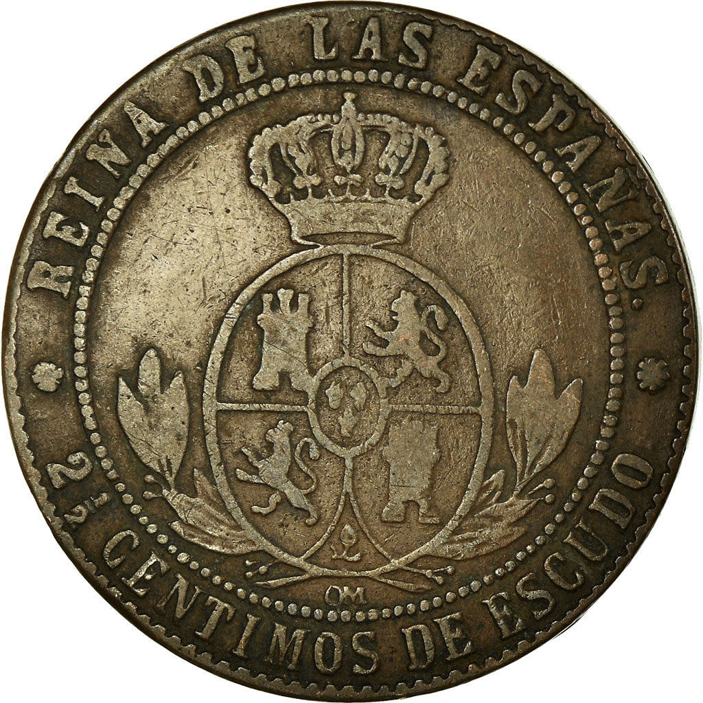 Coin, Spain, Isabel II, 2-1/2 Centimos, 1868, Madrid, EF(40-45), Copper