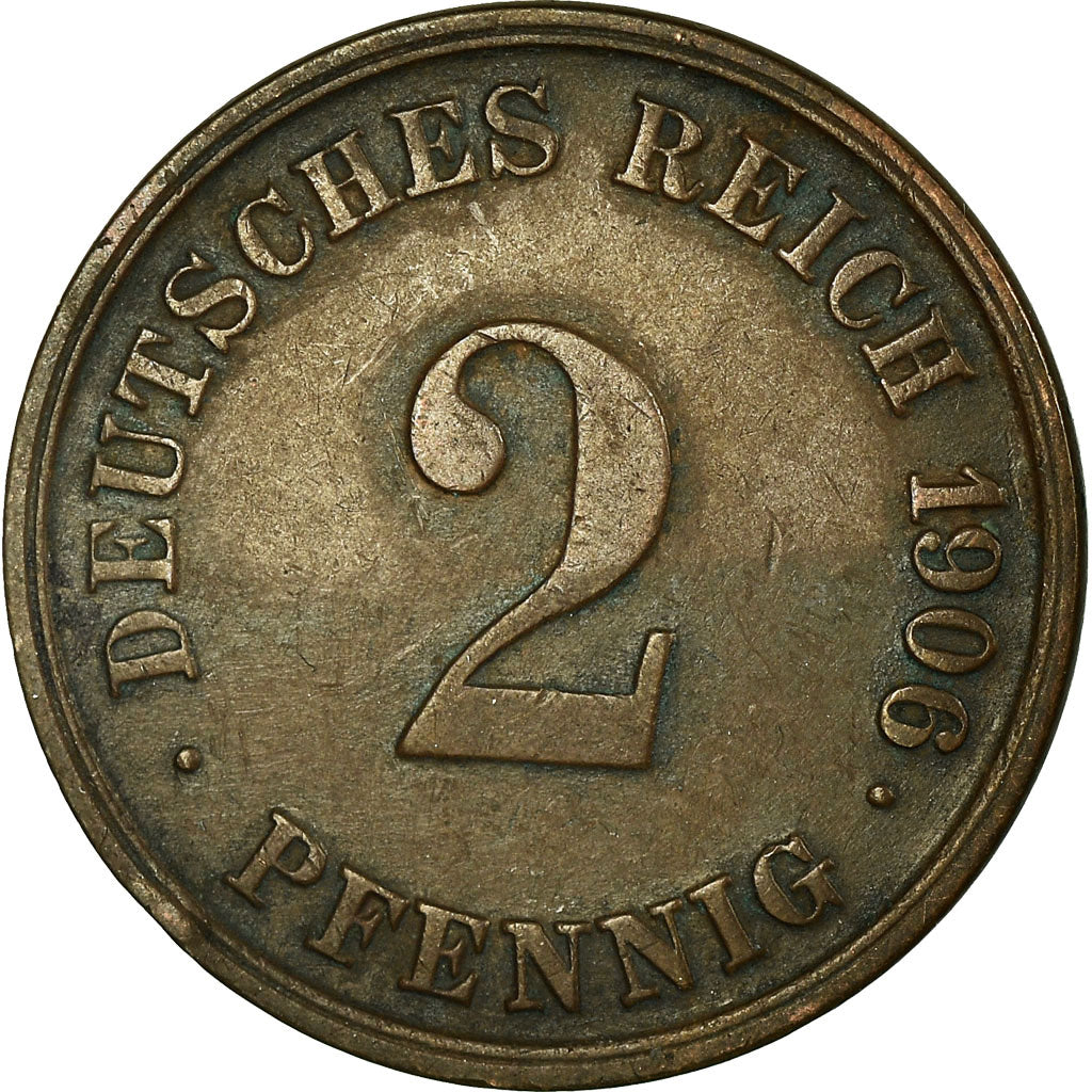Coin, GERMANY - EMPIRE, Wilhelm II, 2 Pfennig, 1906, Karlsruhe, EF(40-45)