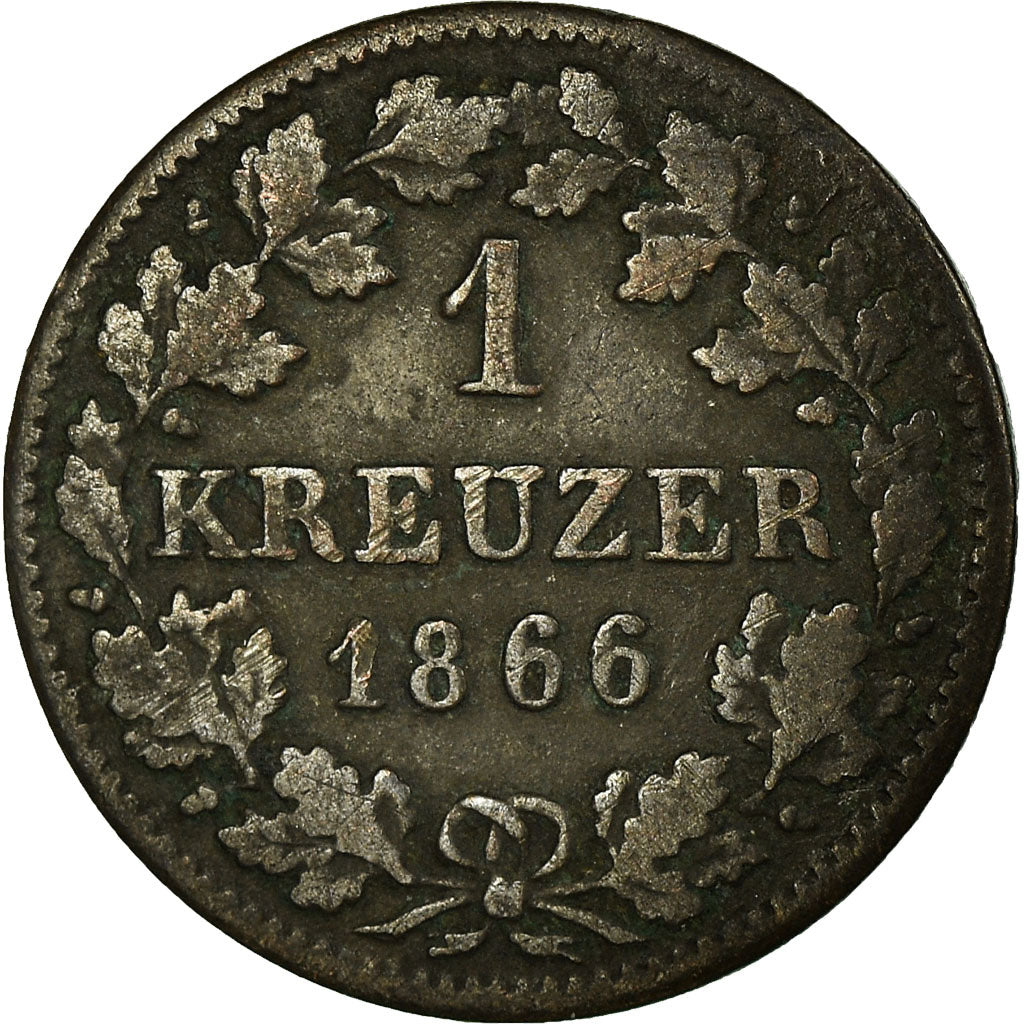 Coin, German States, BAVARIA, Ludwig II, Kreuzer, 1866, EF(40-45), Silver