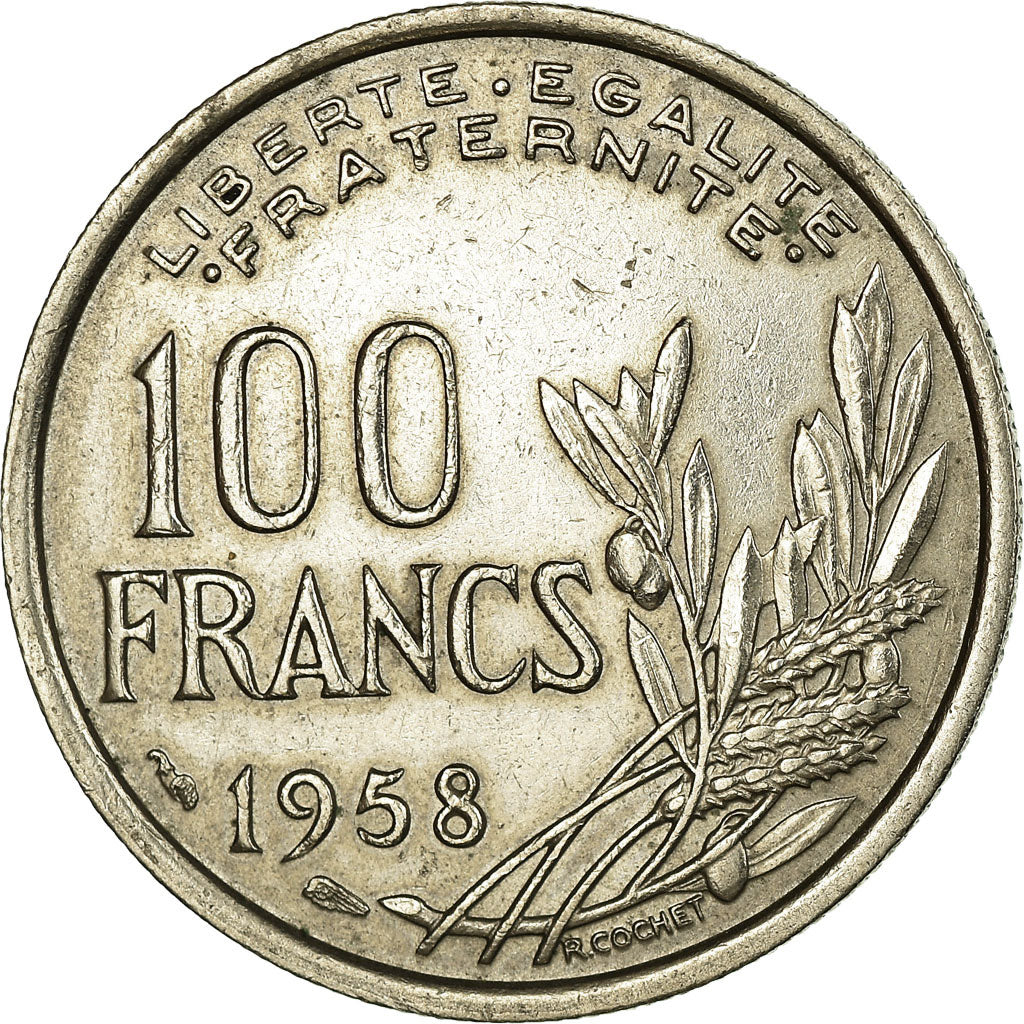 Moneda, Francia, Cochet, 100 Francs, 1958, MBC+, Cobre - níquel, KM:919.1