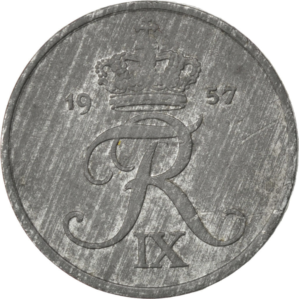 DENMARK, Ore, 1957, Copenhagen, KM #839.2, VF(30-35), Zinc, 16, 1.59