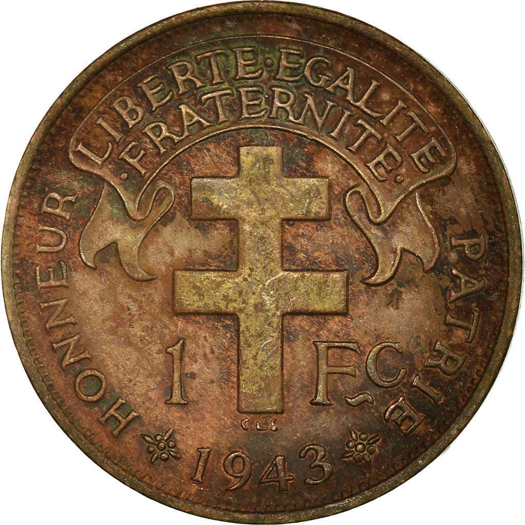 Coin, French Equatorial Africa, Franc, 1943, Pretoria, VF(30-35), Bronze, KM:2a
