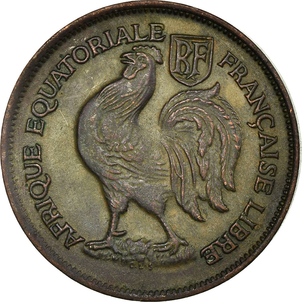 Moneda, África ecuatorial francesa, Franc, 1943, Pretoria, MBC+, Bronce, KM:2a
