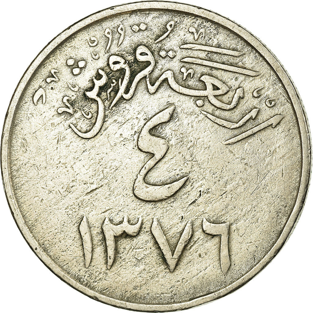 Coin, Saudi Arabia, UNITED KINGDOMS, 4 Ghirsh, 1956/AH1376, EF(40-45)