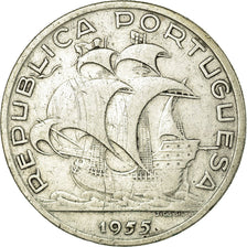 Coin, Portugal, 10 Escudos, 1955, VF(30-35), Silver, KM:586