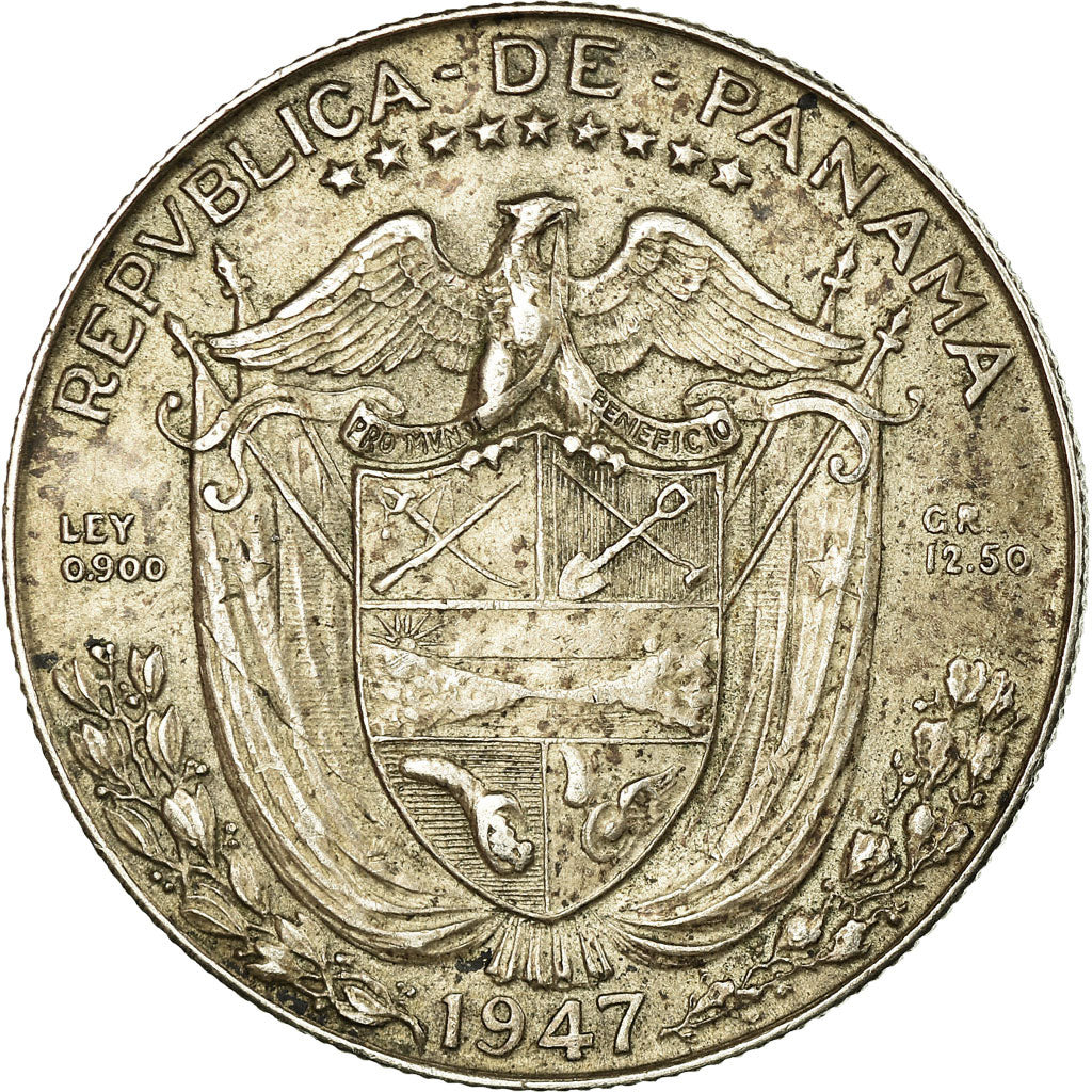 Moneda, Panamá, 1/2 Balboa, 1947, MBC, Plata, KM:12.1