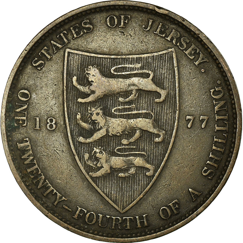 Coin, Jersey, Victoria, 1/24 Shilling, 1877, VF(30-35), Bronze, KM:7