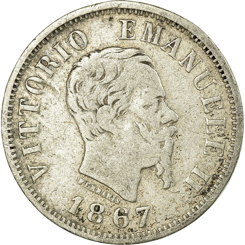 Coin, Italy, Vittorio Emanuele II, 50 Centesimi, 1867, Milan, VF(30-35), Silver