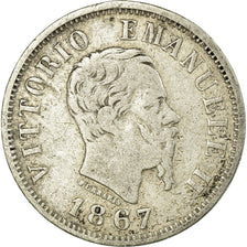 Coin, Italy, Vittorio Emanuele II, 50 Centesimi, 1867, Milan, VF(30-35), Silver