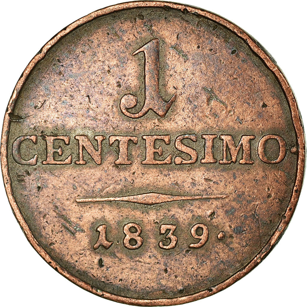Münze, Italien Staaten, LOMBARDY-VENETIA, Centesimo, 1839, Milan, SS, Kupfer