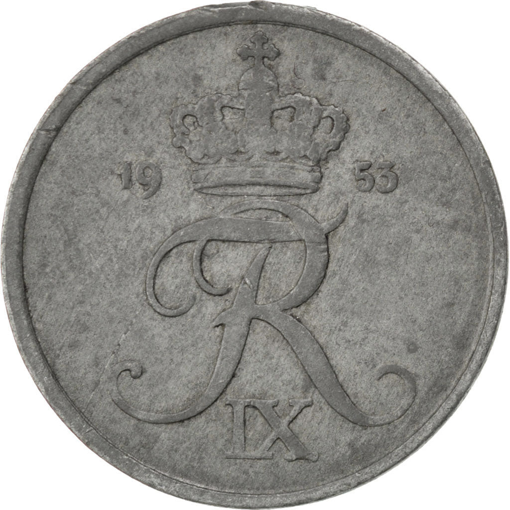 DENMARK, 2 Ore, 1953, Copenhagen, KM #840.1, VF(30-35), Zinc, 20.8, 3.22