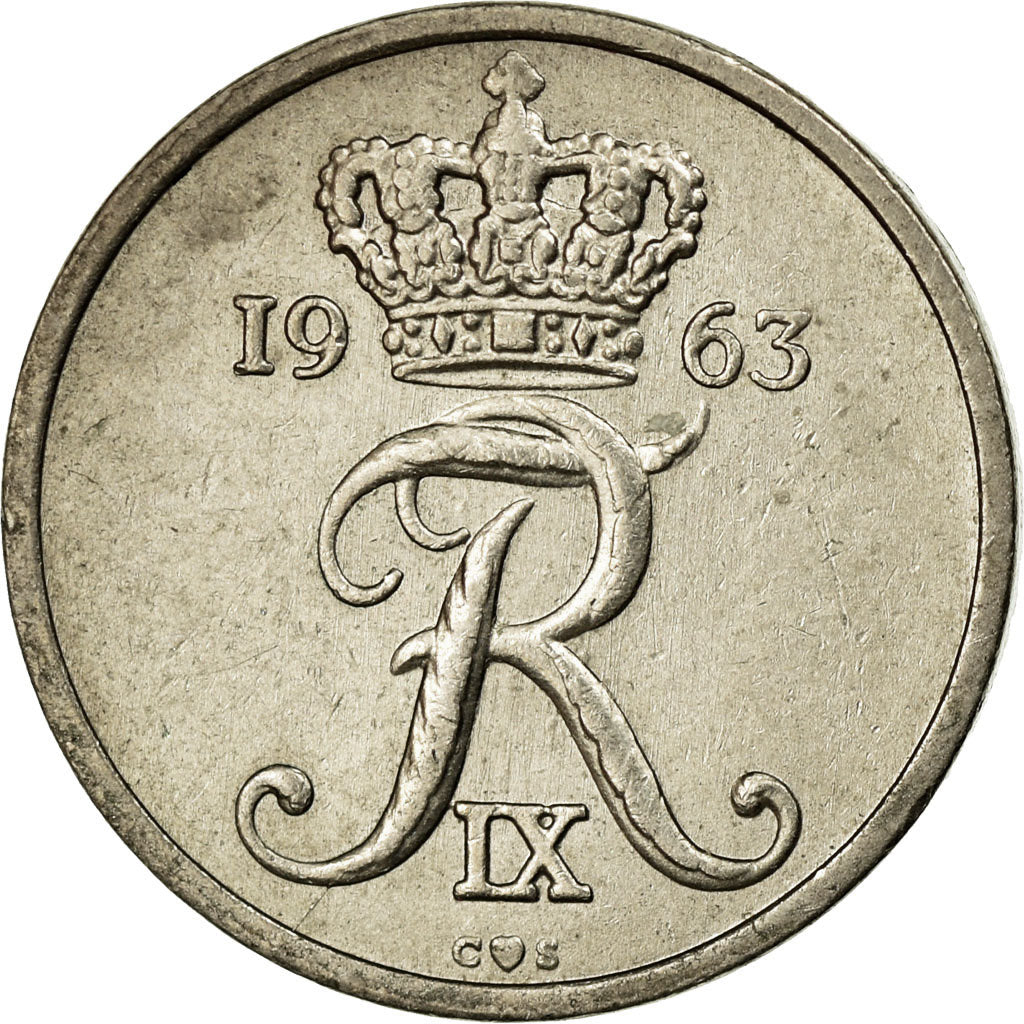 Coin, Denmark, Frederik IX, 10 Öre, 1963, EF(40-45), Copper-nickel, KM:849.1