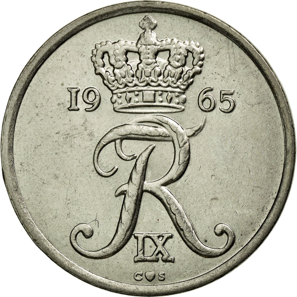Moneta, Danimarca, Frederik IX, 25 Öre, 1965, SPL-, Rame-nichel, KM:850