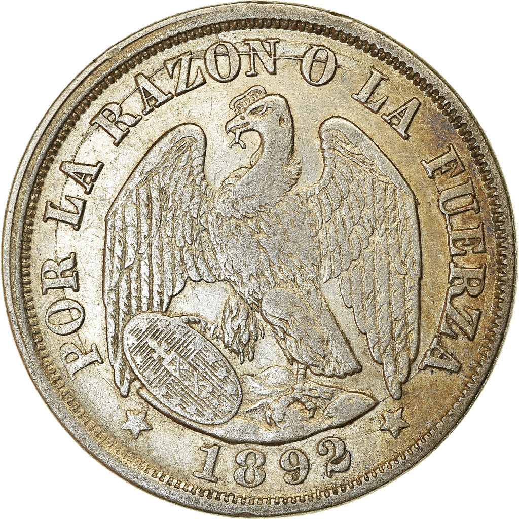 Coin, Chile, 20 Centavos, 1892, Santiago, EF(40-45), Silver, KM:138.4