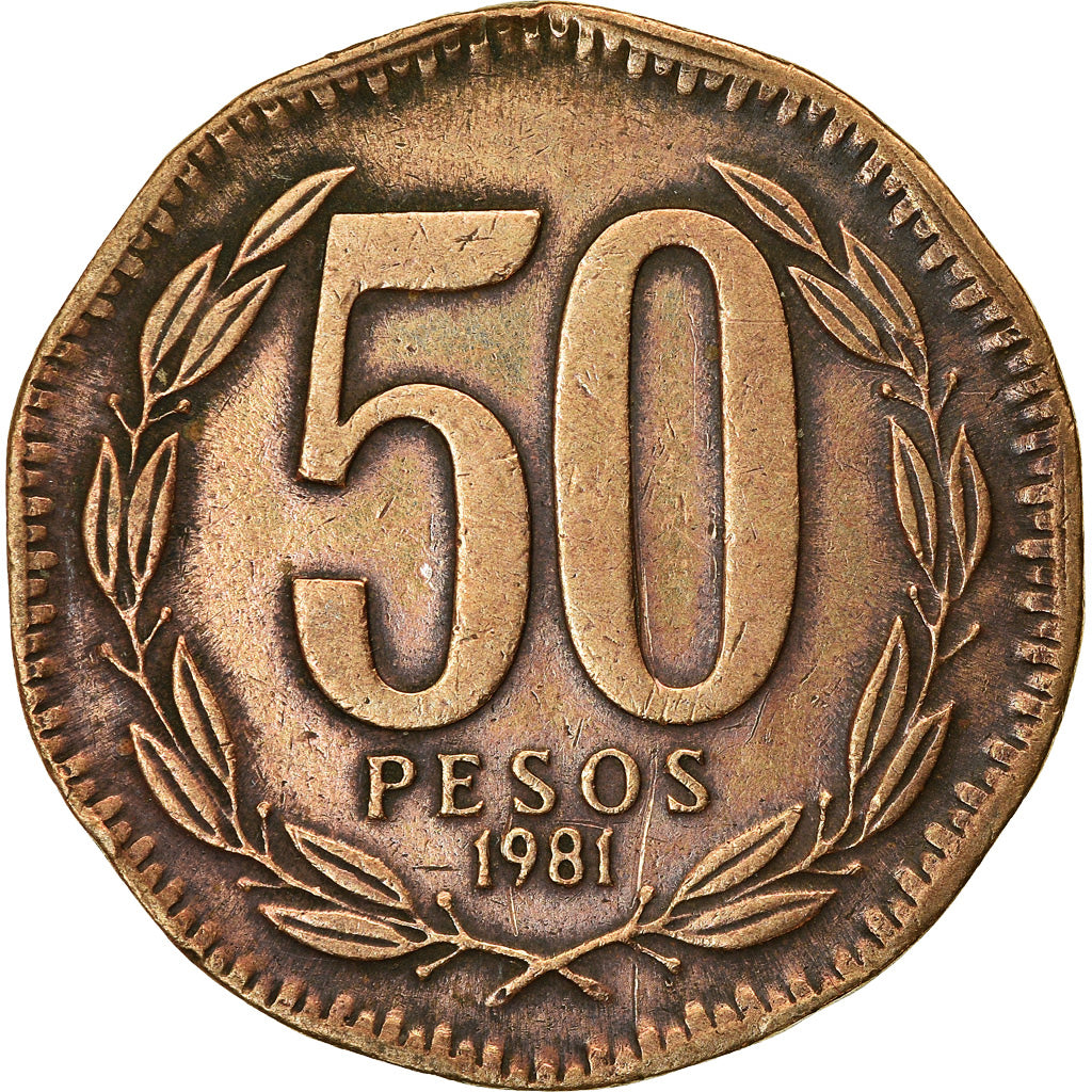 Coin, Chile, 50 Pesos, 1981, Santiago, EF(40-45), Aluminum-Bronze, KM:219.1