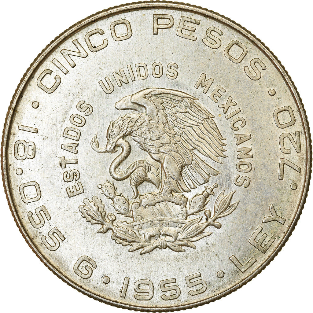 Monnaie, Mexique, 5 Pesos, 1955, Mexico City, TTB, Argent, KM:469