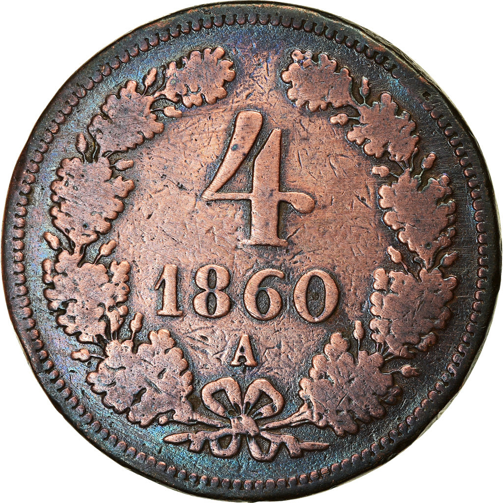 Münze, Österreich, Franz Joseph I, 4 Kreuzer, 1860, SS, Kupfer, KM:2194