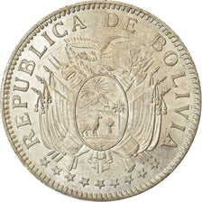 Moneda, Bolivia, 50 Centavos, 1/2 Boliviano, 1909, Heaton, MBC, Plata, KM:177