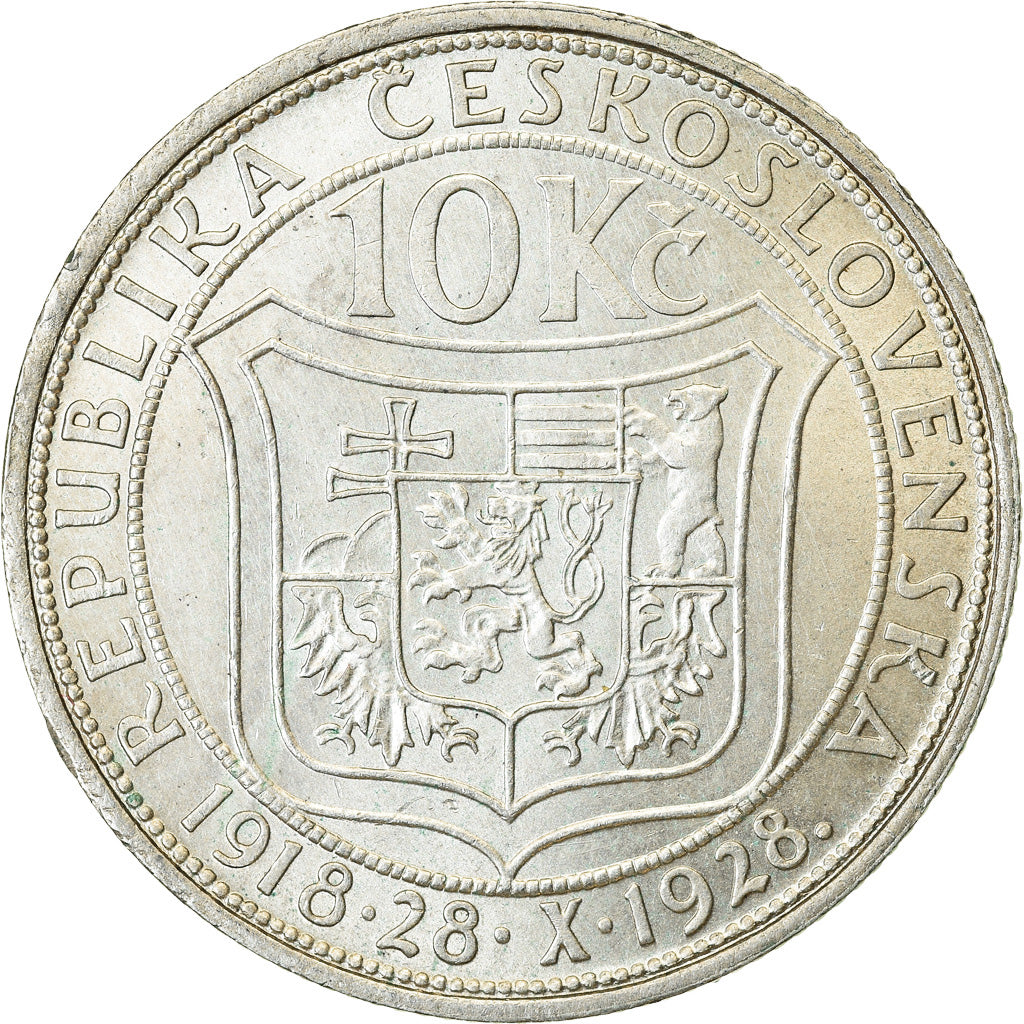 Coin, Czechoslovakia, 10 Korun, 1928, EF(40-45), Silver, KM:12
