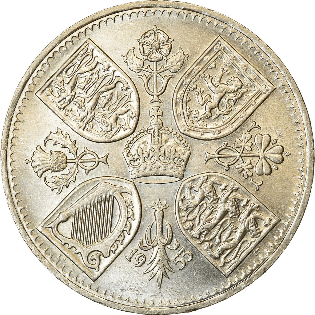 Coin, Great Britain, Elizabeth II, Crown, 1953, EF(40-45), Copper-nickel, KM:894