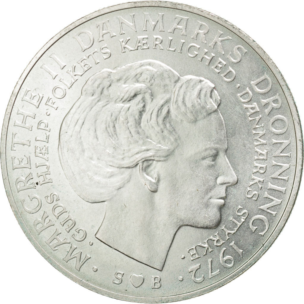 DENMARK, 10 Kroner, 1972, Copenhagen, KM #858, AU(55-58), Silver, 36, 20.63
