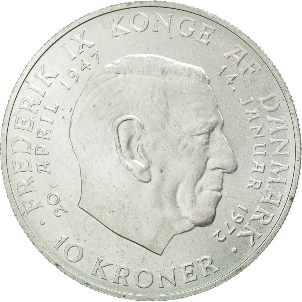 DENMARK, 10 Kroner, 1972, Copenhagen, KM #858, AU(55-58), Silver, 36, 20.63