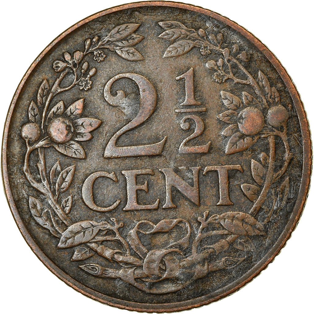 Coin, Netherlands, Wilhelmina I, 2-1/2 Cent, 1929, EF(40-45), Bronze, KM:150