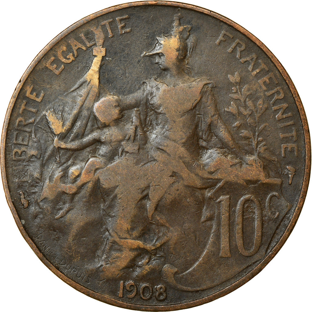 Munten, Frankrijk, Dupuis, 10 Centimes, 1908, Paris, FR+, Bronze, KM:843