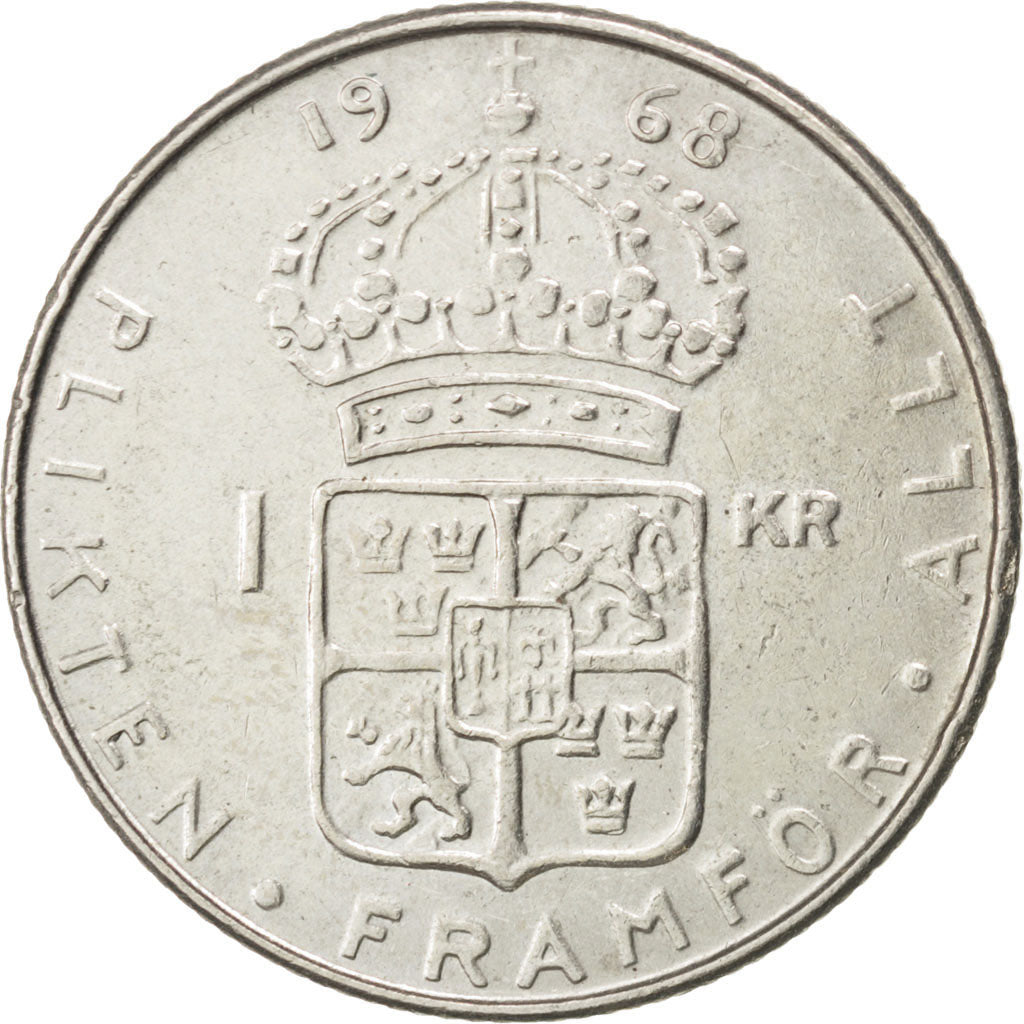 SWEDEN, Krona, 1968, KM #786.2, AU(50-53), Silver, 25, 6.87