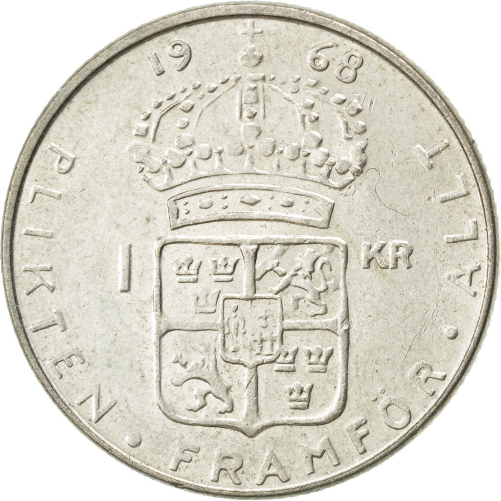 Svezia, Gustaf VI, Krona, 1968, BB+, Rame ricoperto in rame-nichel, KM:826a