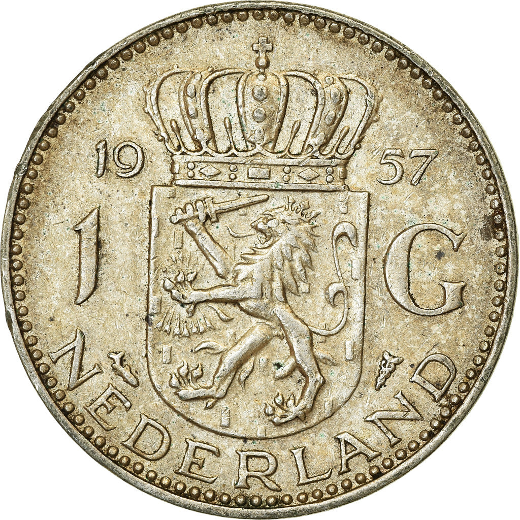 Coin, Netherlands, Juliana, Gulden, 1957, EF(40-45), Silver, KM:184