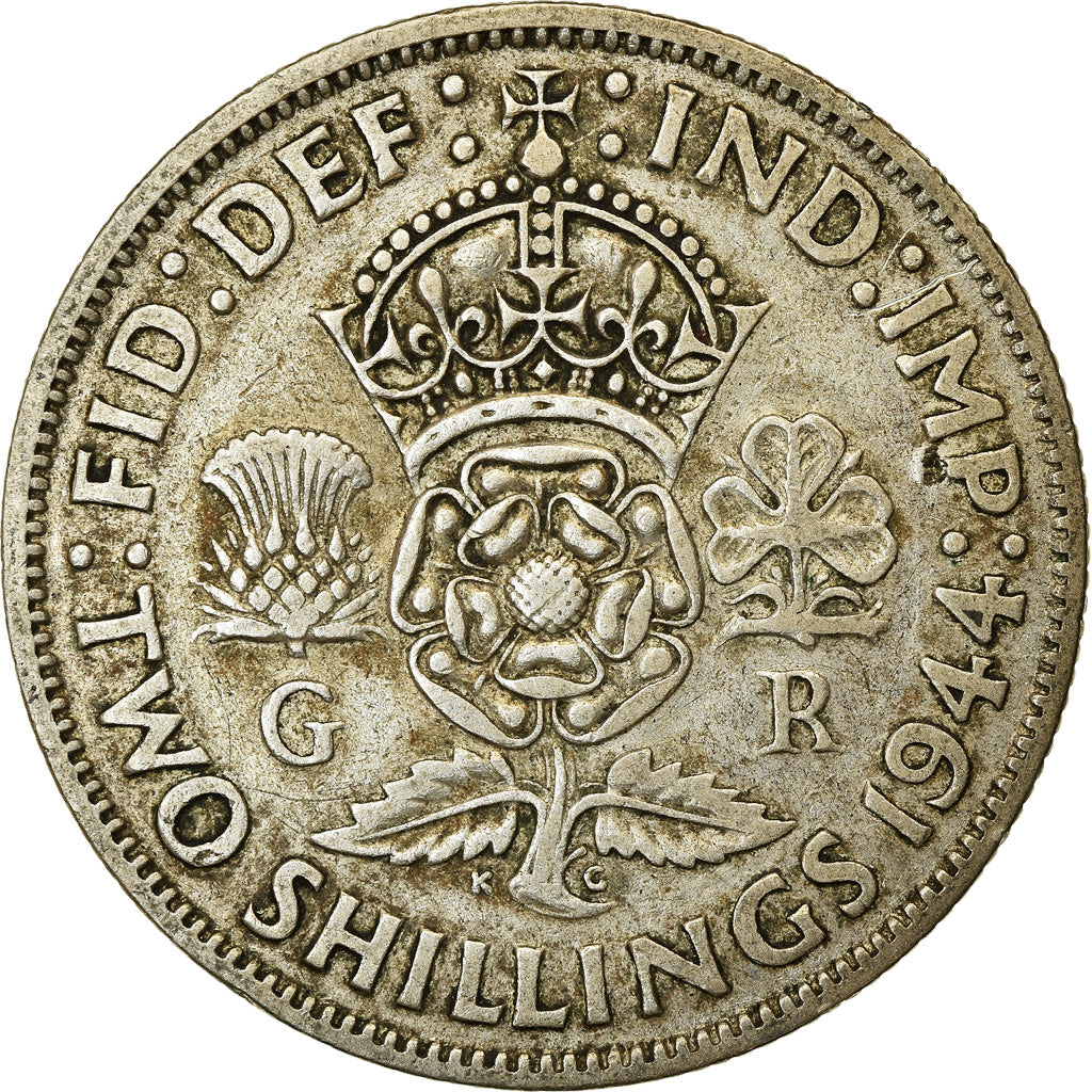 Moneda, Gran Bretaña, George VI, Florin, Two Shillings, 1944, BC+, Plata