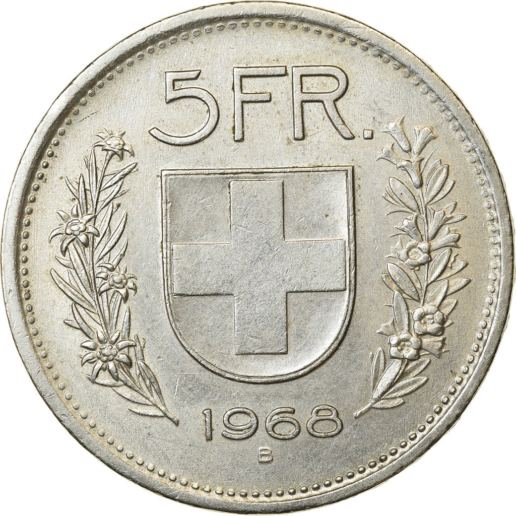 Coin, Switzerland, 5 Francs, 1968, Bern, EF(40-45), Copper-nickel, KM:40a.1