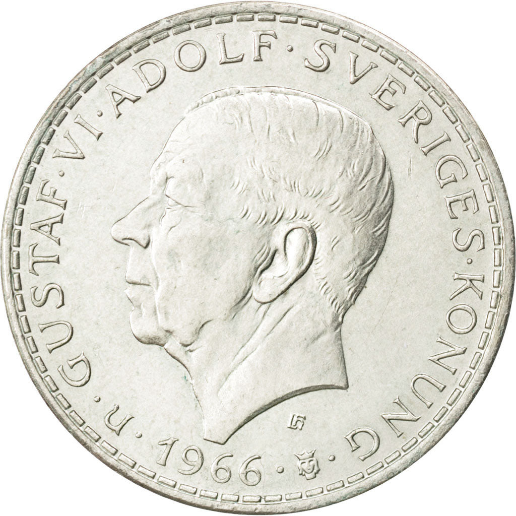 SWEDEN, 5 Kronor, 1966, KM #853, AU(55-58), Copper-Nickel, 28.5, 17.95