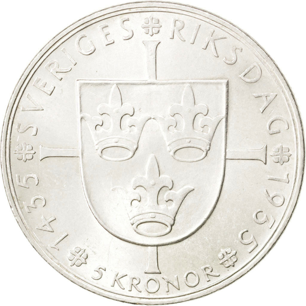 SWEDEN, 5 Kronor, 1935, KM #806, AU(55-58), Silver, 36, 25.02